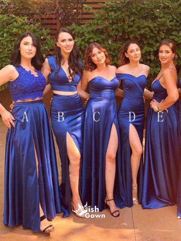 Royal Blue Mismatches Styles Long Bridesmaid Dresses YPS116