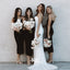 Unique Black Spaghetti Strap Side Split Tea-length Bridesmaid Dresses, YPS138