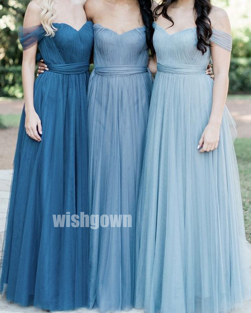 Charming Off-the-shoulder Blue Long Bridesmaid Dresses YPS123