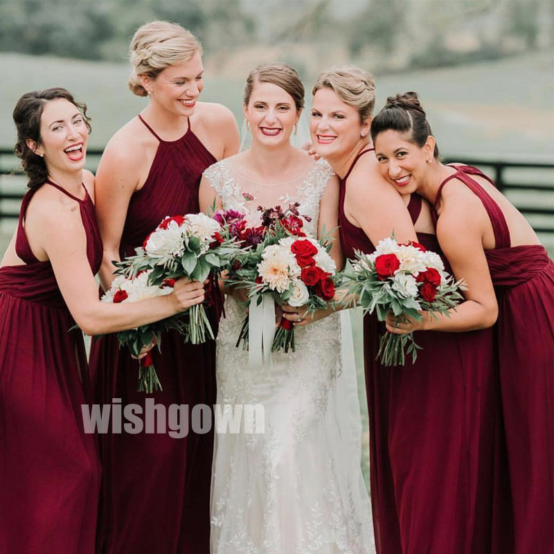 Sexy Red Halter Open Back Long Bridesmaid Dresses  YPS128