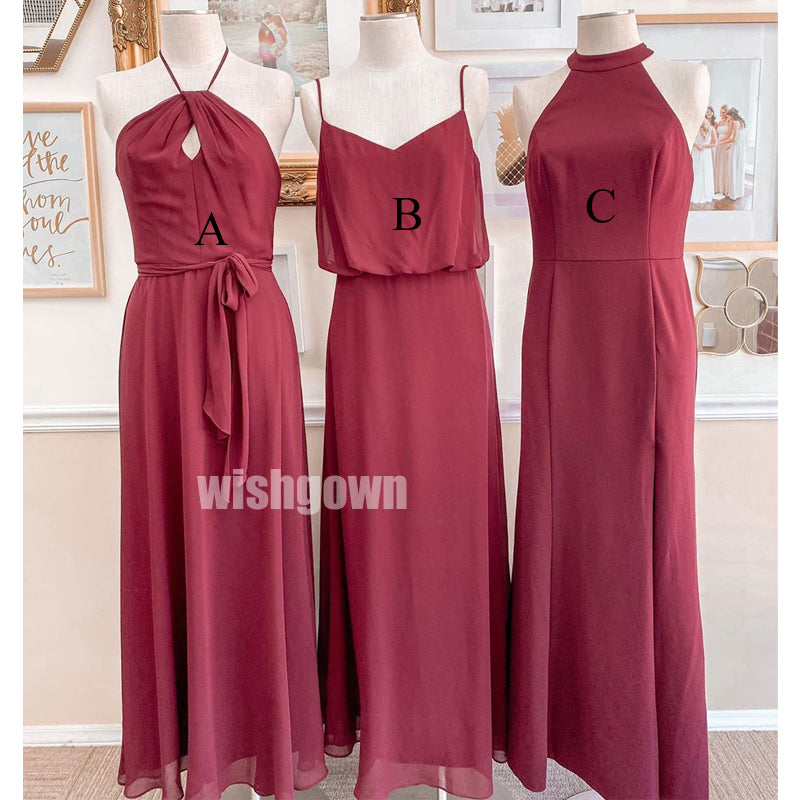 Popular Red Mismatched Long Wedding Bridesmaid Dresses, YPS129