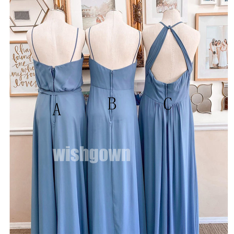 Popular Blue Mismatched Long Wedding Bridesmaid Dresses, YPS130