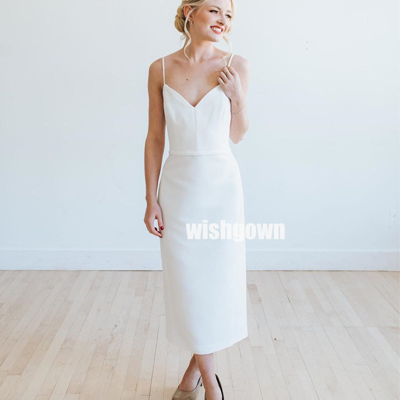 Elegant White V-neck  Spaghetti Strap Short Bridesmaid Dresses, YPS135