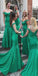 Green Lace Off the Shoulder Mermaid Long Bridesmaid Dresses, SG165