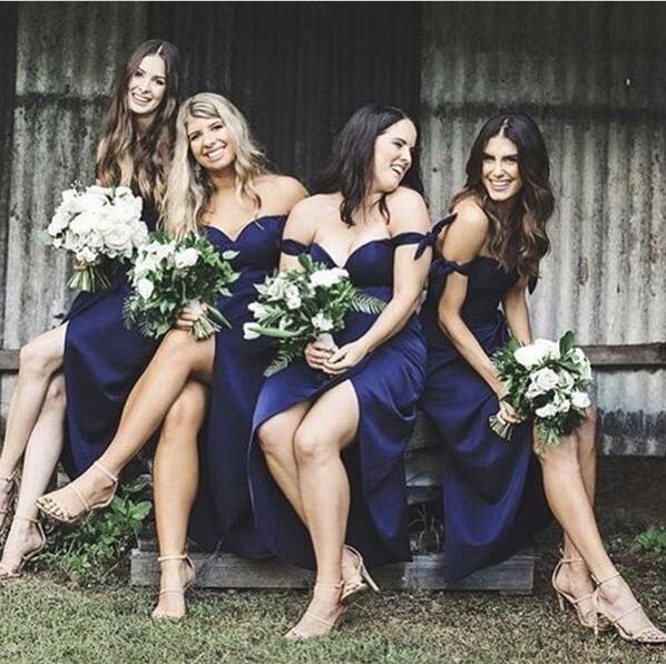 Off the Shoulder Side Slit Sexy Popular Lovely Cheap Bridesmaid Dresses, WG48