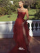 Simple Red A-line Strapless High Slit Long Evening Prom Dresses, WGP247