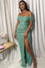 Sexy Green Mermaid High Slit Off Shoulder Maxi Long Evening Prom Dresses,WGP262
