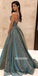 Bling Spaghetti Strap A-line Long Prom Dresses PG1183