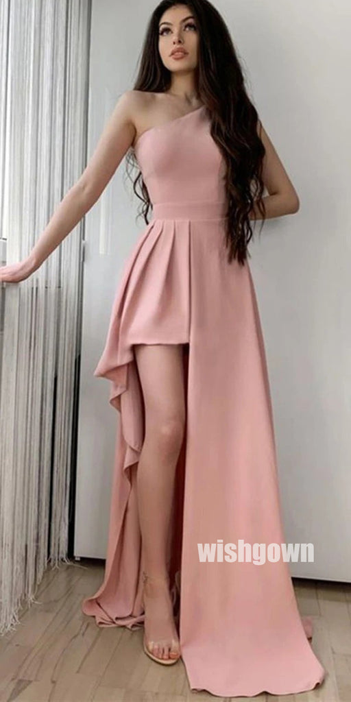Unique One-shoulder Pink Low-high Prom Dresses PG1200