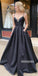 Simple Black Spaghetti Strap Stain Long Prom Dresses PG1202