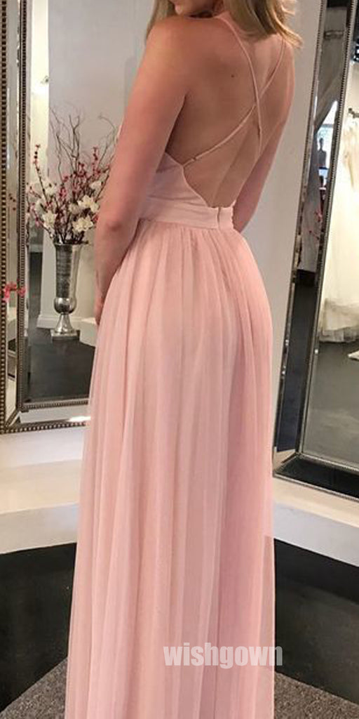 Sexy Pink Spaghetti Strap Tulle Split Long Prom Dresses PG1209