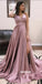 Elegant V-neck Side Split Stain Long Prom Dresses PG1212
