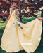 Simple Yellow V-neck Stain Long Prom Dresses PG1232