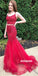 Red Two Pieces Lace Mermaid Prom Dresses PG1235