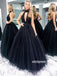 Elegant Black Halter A-line Tulle Prom Dresses PG1236