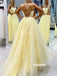 Charming Yellow Spaghetti Straps Applique Prom Dresses PG1240