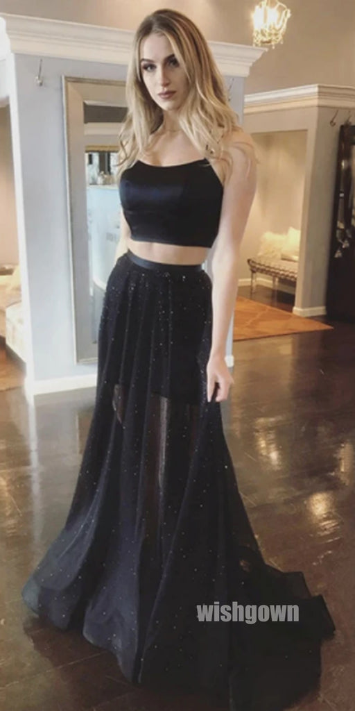 Sexy Two Pieces Black Tulle Prom Dresses PG1246