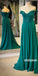 Elegant Dark Green Off Shoulder Lace Long Prom Dresses, PG1251