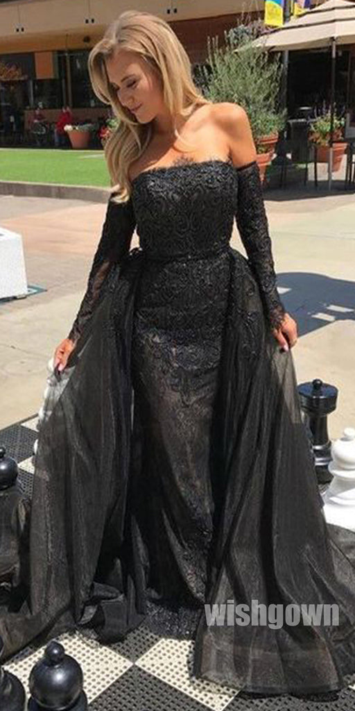 Popular Black Lace Charming Evening Inexpensive Long Prom Dresses, WG1119