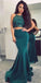 Two Pieces Halter Mermaid Sexy Teal Long Prom Dresses, SG115
