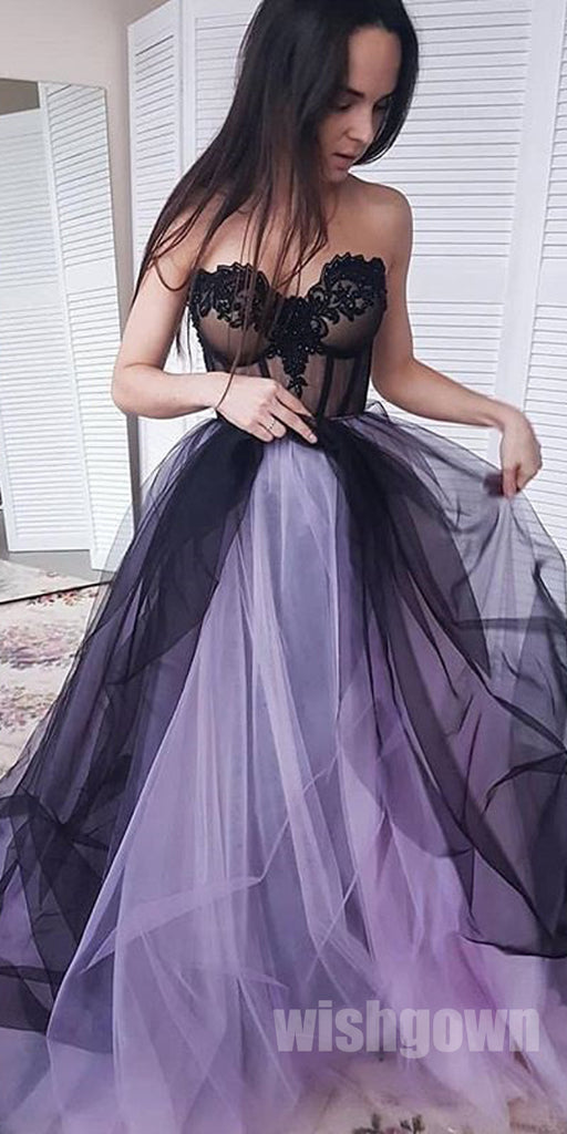 Lace Tulle Sweetheart Charming Long Prom Dresses, MD1111