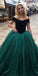 Off the Shoulder Teal green Ball Gown Long Prom Dresses, SG121