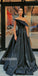 Black One Shoulder A-line Elegant Long Prom Dresses PG1112