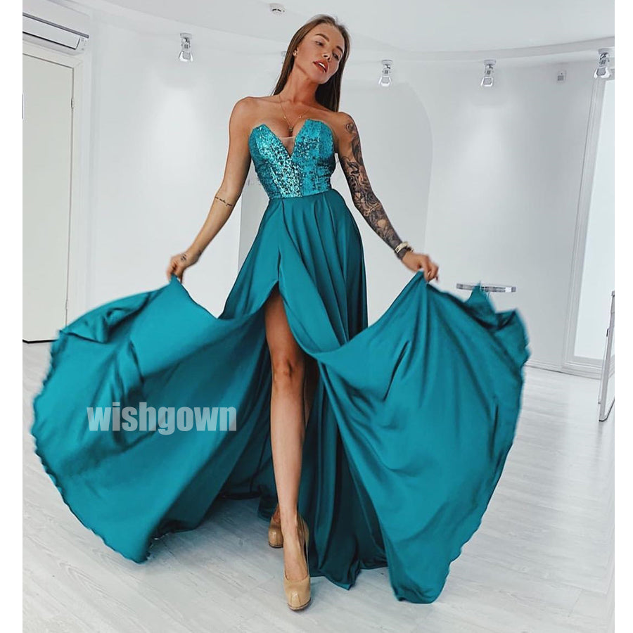 A-line Sleeveless Side Slit Long Prom Dresses PG1115