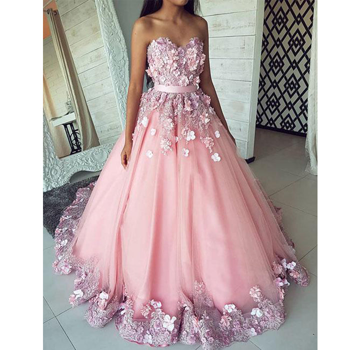 Pink Pretty Flowers Sweetheart Cheap Long Evening Prom Dresses, WG1023