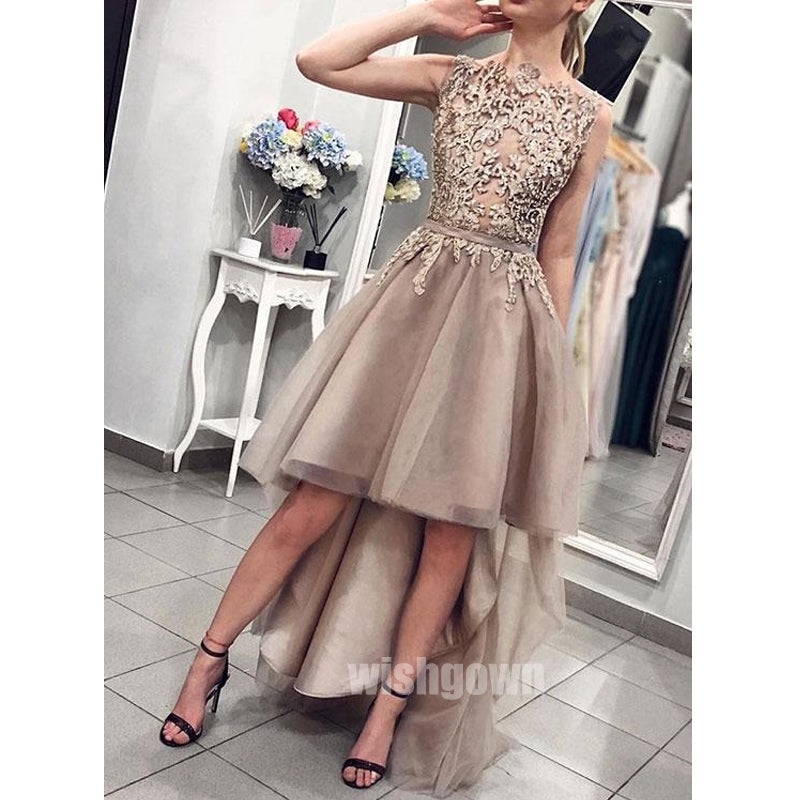 Popular High Low Tulle Applique Long Prom Dresses, MD1121