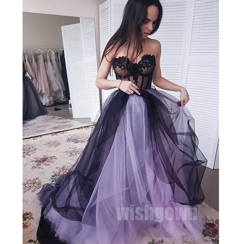 Lace Tulle Sweetheart Charming Long Prom Dresses, MD1111