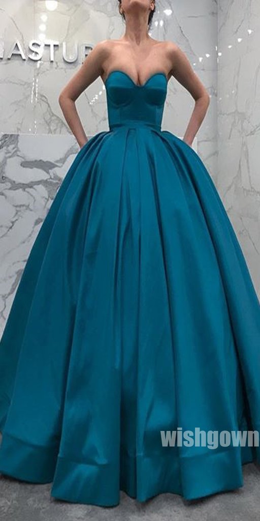 Simple Elegant Sweetheart Satin Long Prom Ball Gown Dresses, MD1136