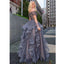 Elegant Off the Shoulder Grey Beaed Tulle Long Prom Dresses, SG111
