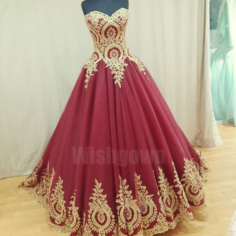 Charming Sweetheart Elegant Tulle Applique Cheap Long Prom Dresses, WG1054 - Wish Gown