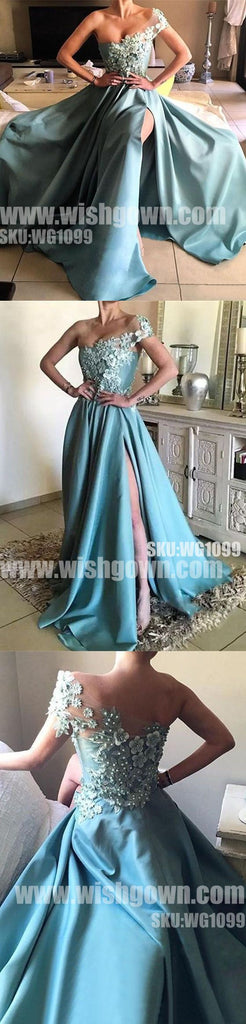 Popular One Shoulder Side Split Elegant Cheap Long Prom Dresses, WG1099