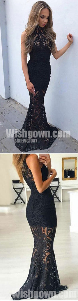 Lace Seen Through Sexy Mermaid Cheap Long Prom Dresses, WG1087