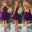 Purple Sexy Open back Halter Beaded Purple homecoming prom dresses, CM0022