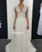 A-line Short Sleeve V-neck Lace Long Wedding Dresses WDH013