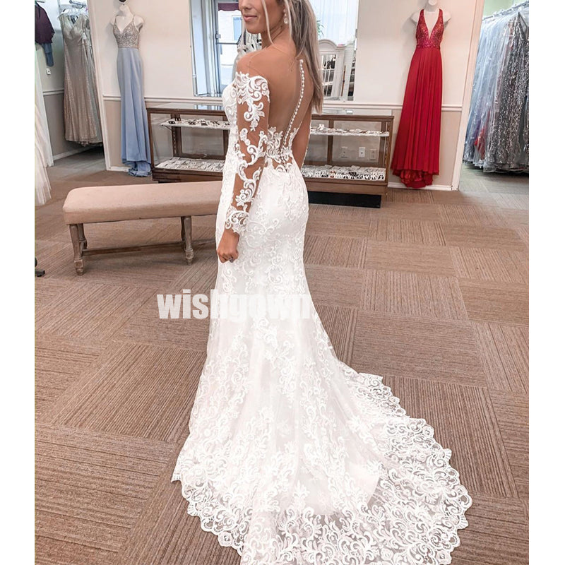 Elegant Illusion Mermaid Lace Long Bridal Dresses WDH016