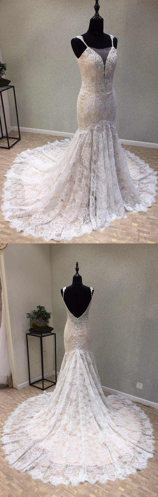 Lace Mermaid Spaghetti Strap Mermaid Bridal Wedding Dress, WG1212