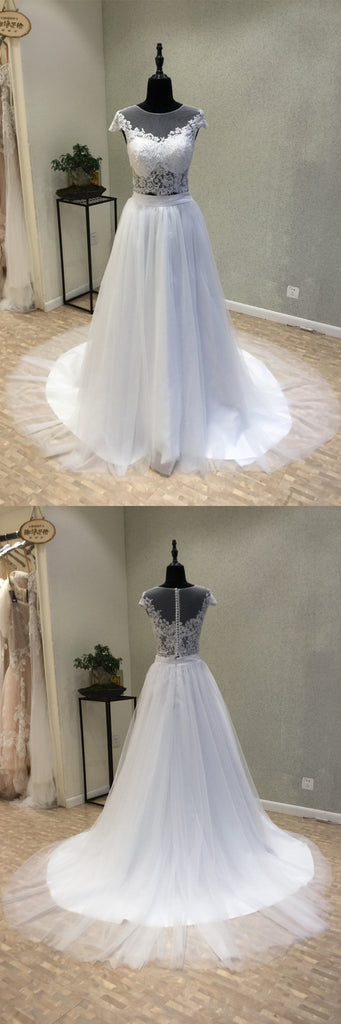 Cap Sleeves Formal Inexpensive Bridal Wedding Dress, WG1213 - Wish Gown