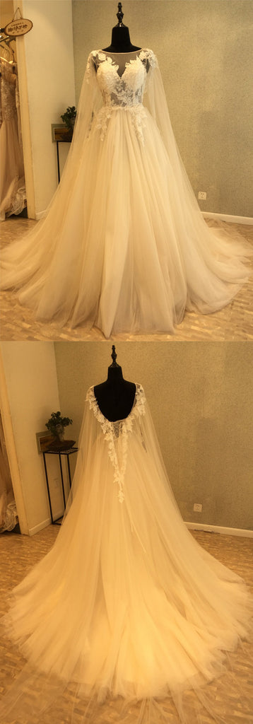 Charming Gorgeous Tulle Applique Affordable Long Brides Wedding Dresses, WG1217 - Wish Gown