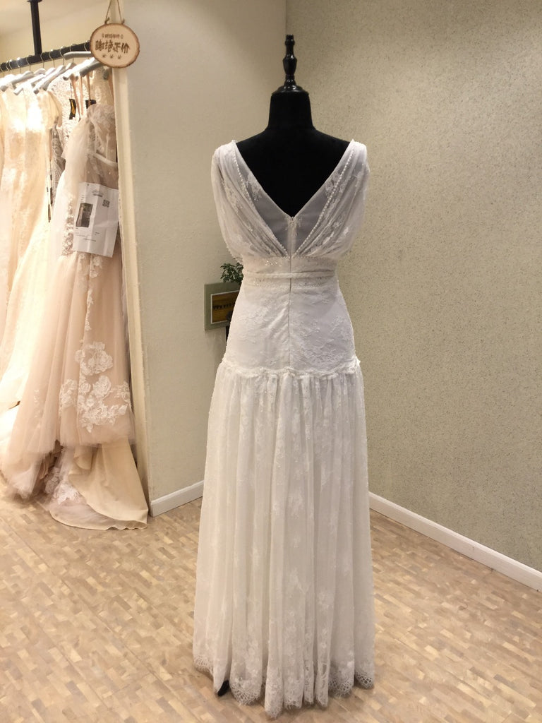 Unique Design V Neck Lace Beach Long Brides Wedding Dresses, WG1216