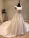Cap Sleeves Simple Satin Open Back Lace Up Back Cheap Wedding Dress, WG698 - Wish Gown