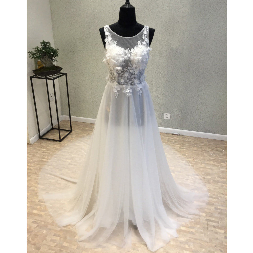 Beautiful Sexy Seen Through Beach Long Bridal Wedding Dress, WG1214 - Wish Gown