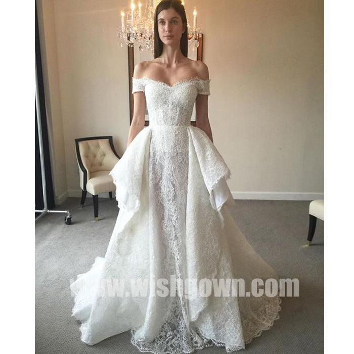 Off the Shoulder Inexpensive Elegant Lace Cheap Long Bridal Wedding Dresses, BW155