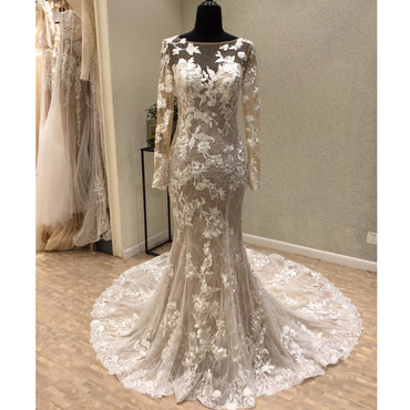 Long Sleeves Open Back Unique Applique Long Cheap Wedding Dress, WG685