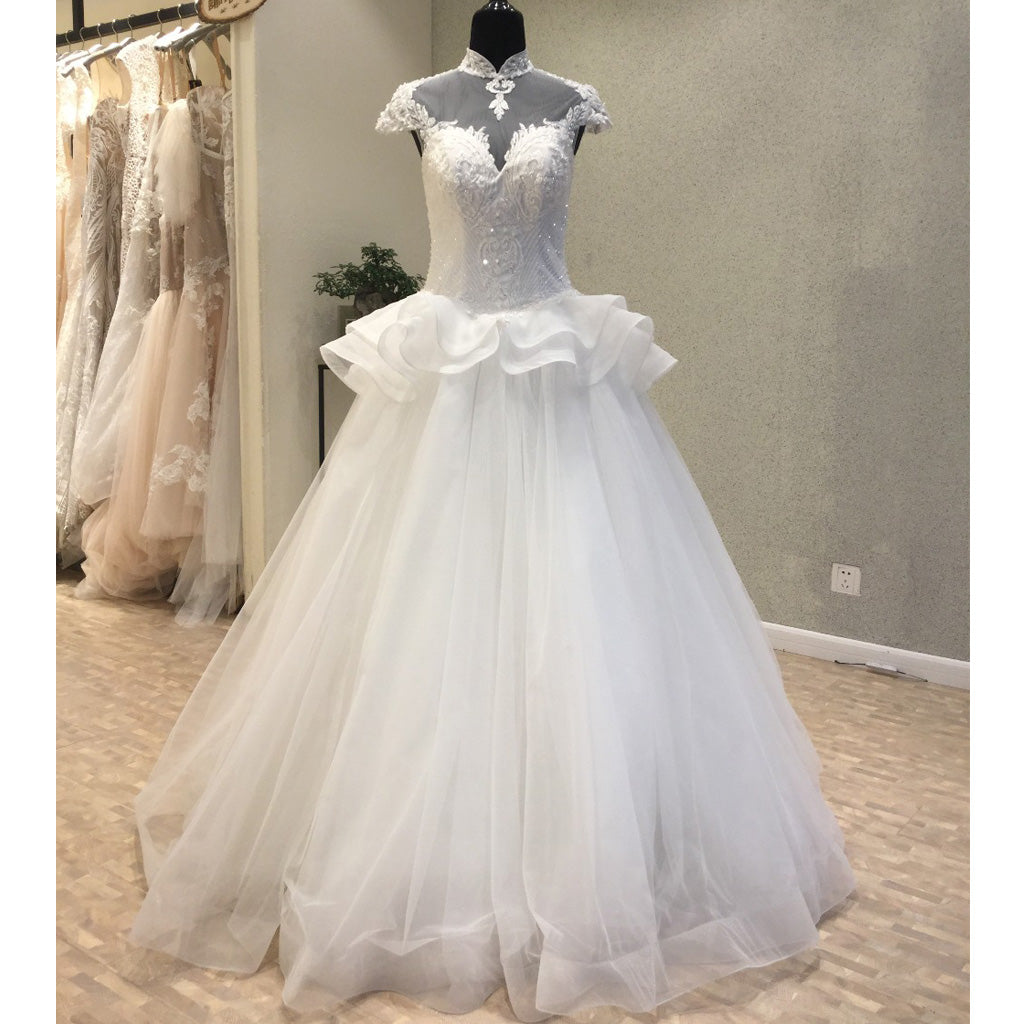 Princess Lovely High Neck Cap Sleeves Cheap Bridal Long Wedding Dresses, WG1240