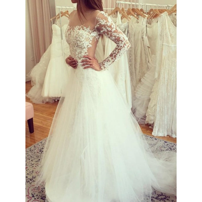 Lace Long Sleeves Formal Cheap Bridal Long Wedding Dresses, BW157